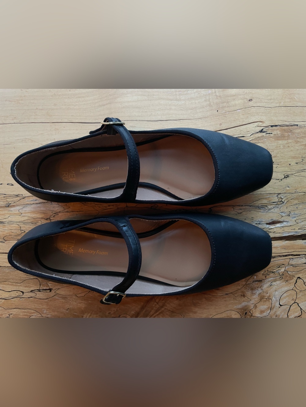 Time and Tru Black Mary Jane Flats with Strap